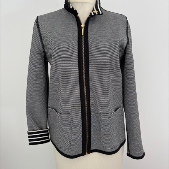 LAUREN RALPH LAUREN Black & White Reversible Striped Jacket Zip Front - Picture 3 of 8